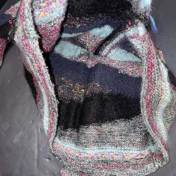 Anthropologie Rare Patchwork Hand Made Clay Button Striped Cardigan Free Size - Picture 15 of 15